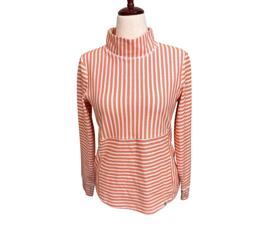 T by Talbots orange & white striped mock neck long sleeve tunic top Sz M
